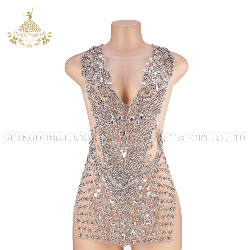 Цена по прейскуранту завода высокое качество с сияющими Стразами Лиф из страз Серебряного и белого сетчатая аппликация для вечернего платья DRA-570