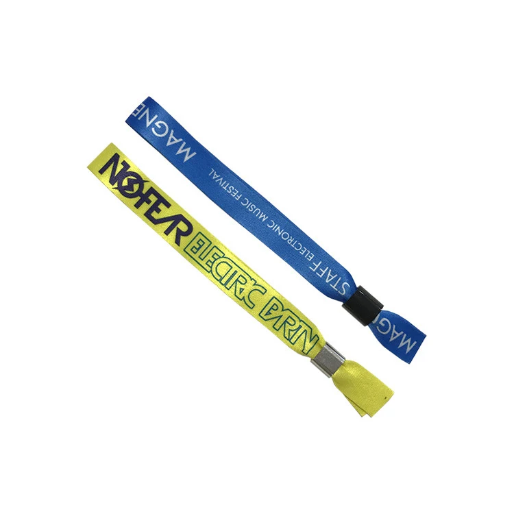 Custom Coloured Fabric  Mens Woven Bracelet Satin Ribbon Wristband With Plastic Lock