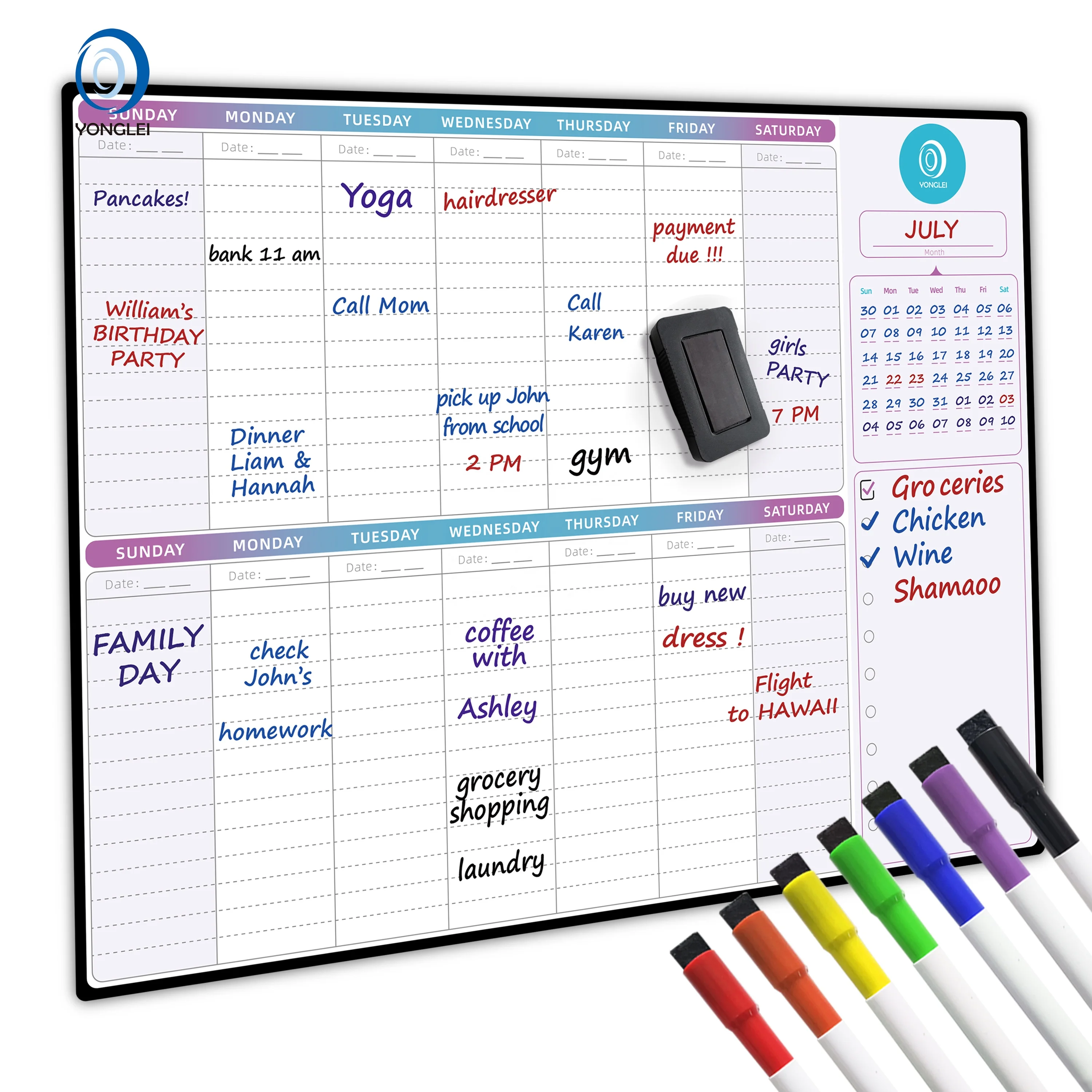 12.1-5A1 Nanotechnology dry erase magnetic weekly planner customise calendar planner for fridge