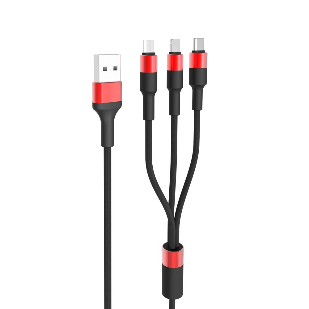 budi three in one 4ft nylon braided multi phone charger sync data usb cable 3 in 1 type-c/micro usb mobile phone charging cable