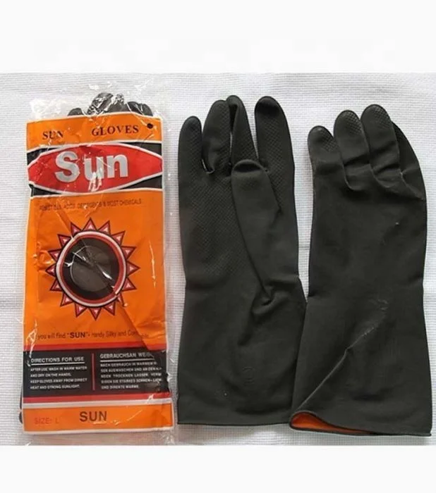 Guantes De Latex Chemical Resistant Long Black Latex Industrial Work Safety Gloves