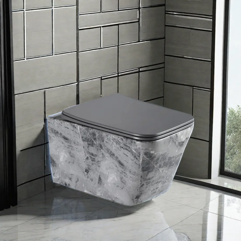 Wholesale Modern New Design Bathroom Sanitary Ware Ceramic Marble  White Black  Rimless Wall Mounted  Toilet Toilette