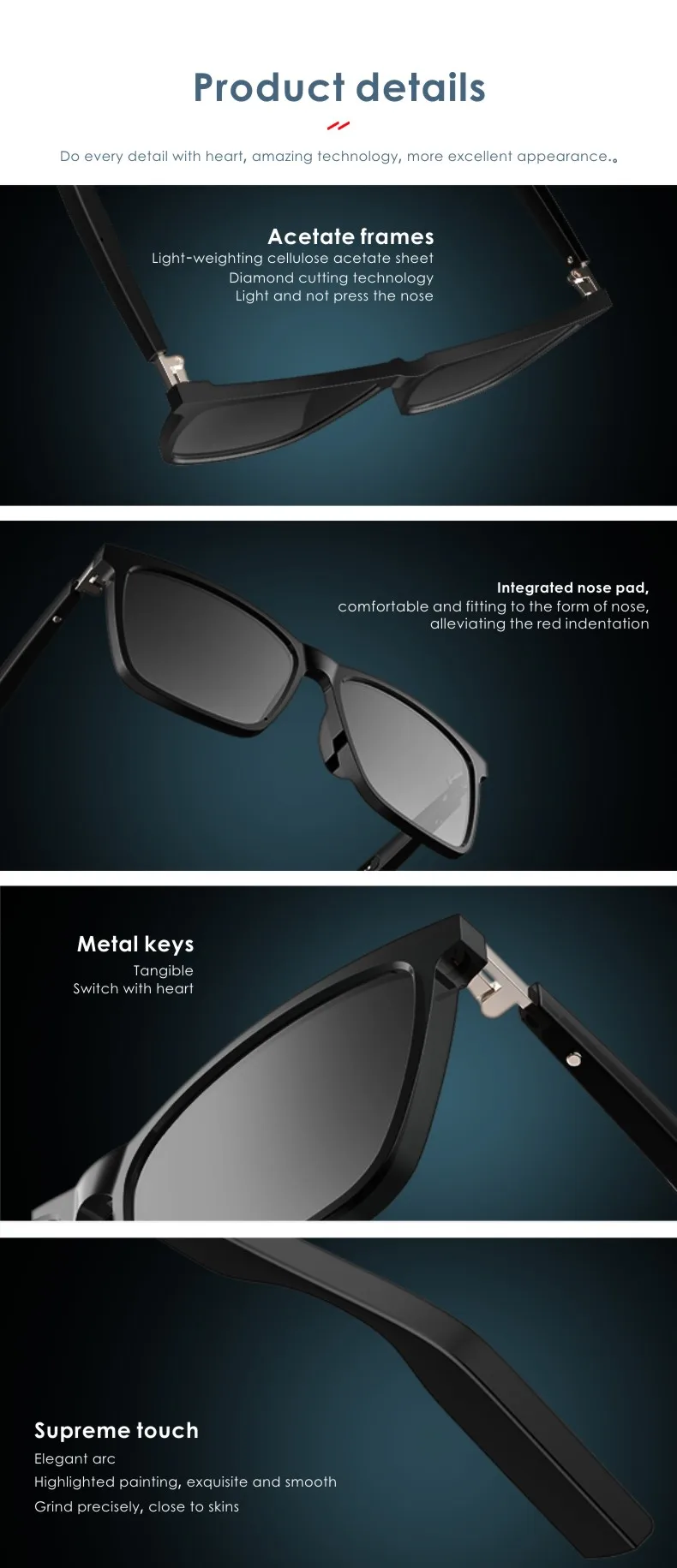 Avoiding Sunlight Nylon Lens IP67 waterproof sweatproof Smart Glasses with Earphone