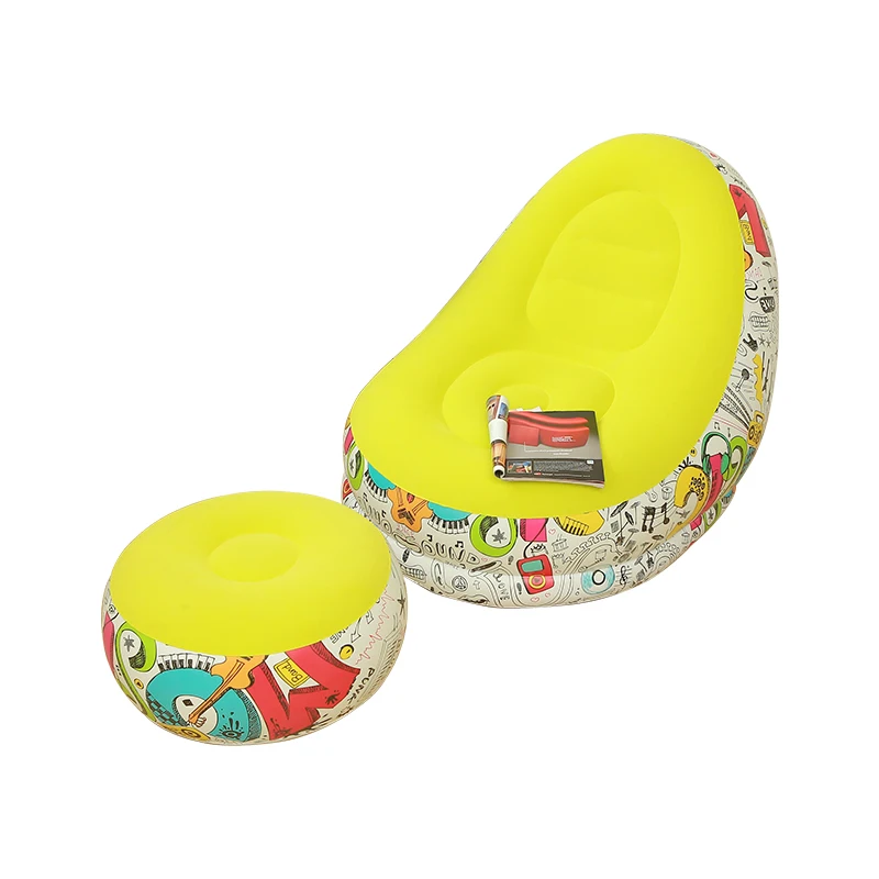 Portable Inflatable Lazy Flocking Recliner With Footstool Lounge Sofa Bed Set Great For Indoor And Outdoor Balcony