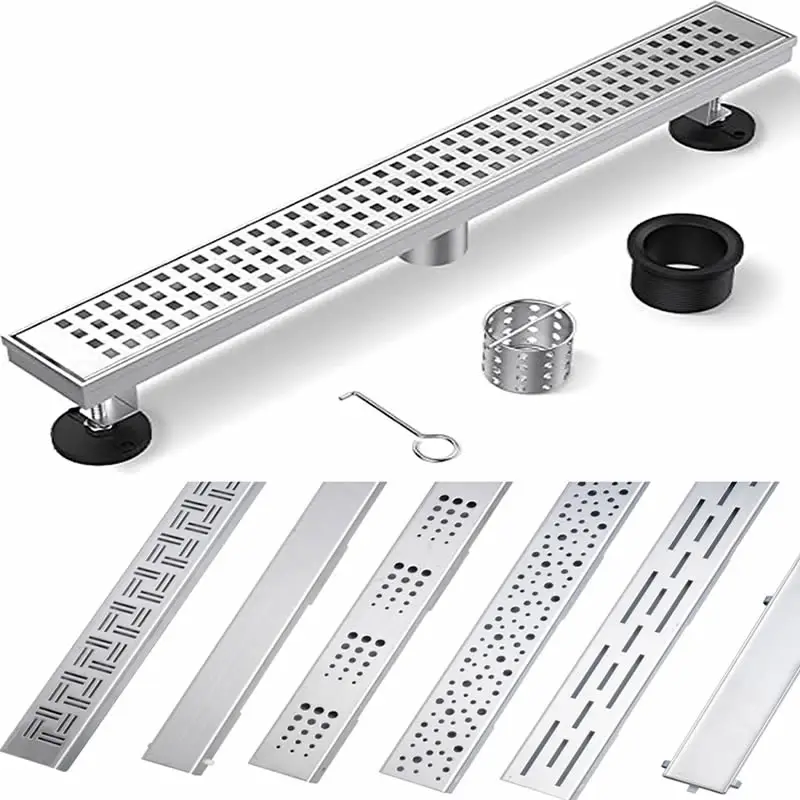 Invisible grate cover bathroom hair catcher anti odor stainless steel channel linear shower floor drain