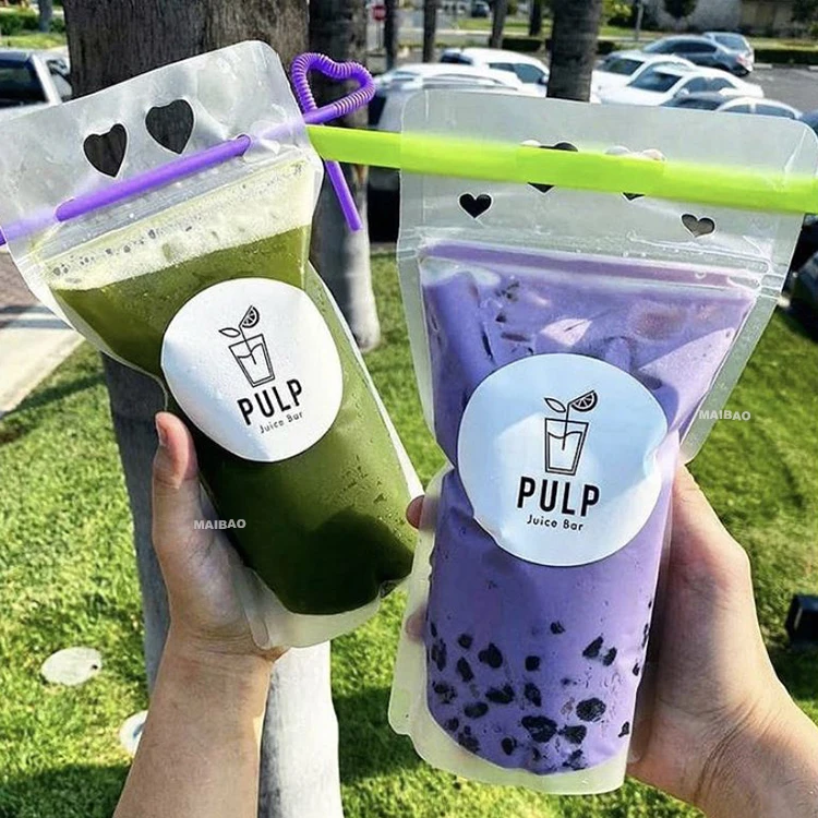 Boba Bubble Tea Drink Pouches With Straws Plastic Drink Bags With Zipper Party Beverage Bags Juice Pouches For Adults And Teens
