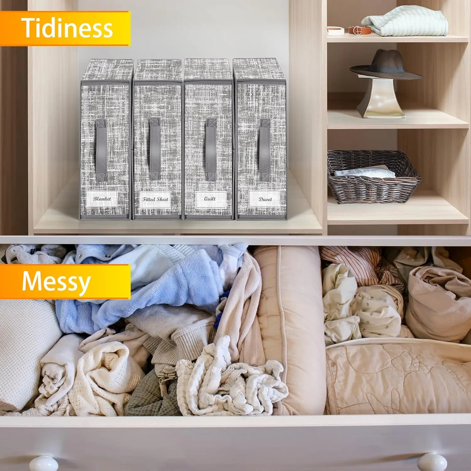 KUYUE Bed Sheet Organizer, Sheet Organizers and Storage, Foldable Sheet Organizer for Linen Closet, Foldable Storage Box