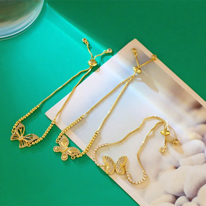 Summer Color Preservation Adjustable Cubic Zirconia Butterfly Bracelet Fashion Jewelry Beaded Bracelet