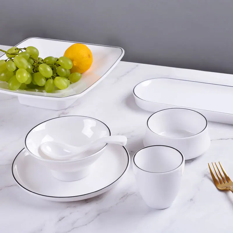 Wholesale  selling white with black line melamine serving salad bowls