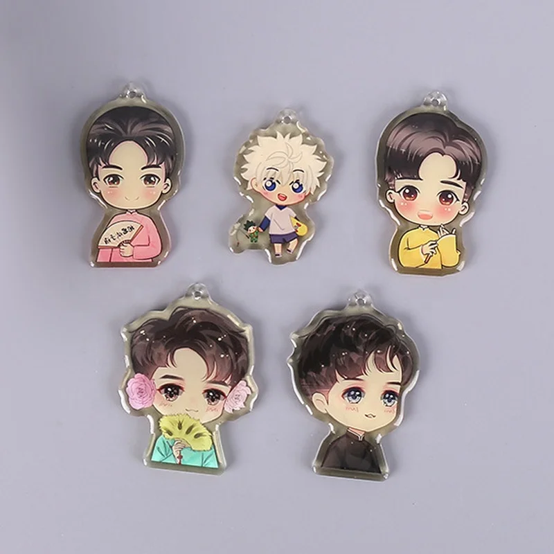 Customizable Bulk Promotional Logo Cute Kawaii Cartoon Anime Clear Holo Glitter Epoxy Acrylic Keychains Kawaii Resin Charms