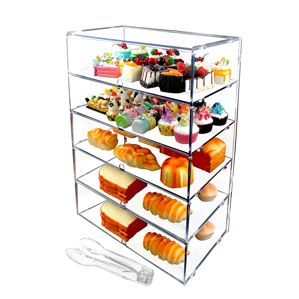 5 Tier Bread Box Counter Pastry Display Case Clear Cake Donut Cookie Cabinet for Retail Party Acrylic Bakery Display stand