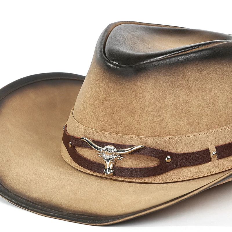 Кожаная ковбойская шляпа с широкими полями, шляпа рыцаря в западном стиле для мужчин и женщин, уличная шляпа из коровьей кожи с забавными краями