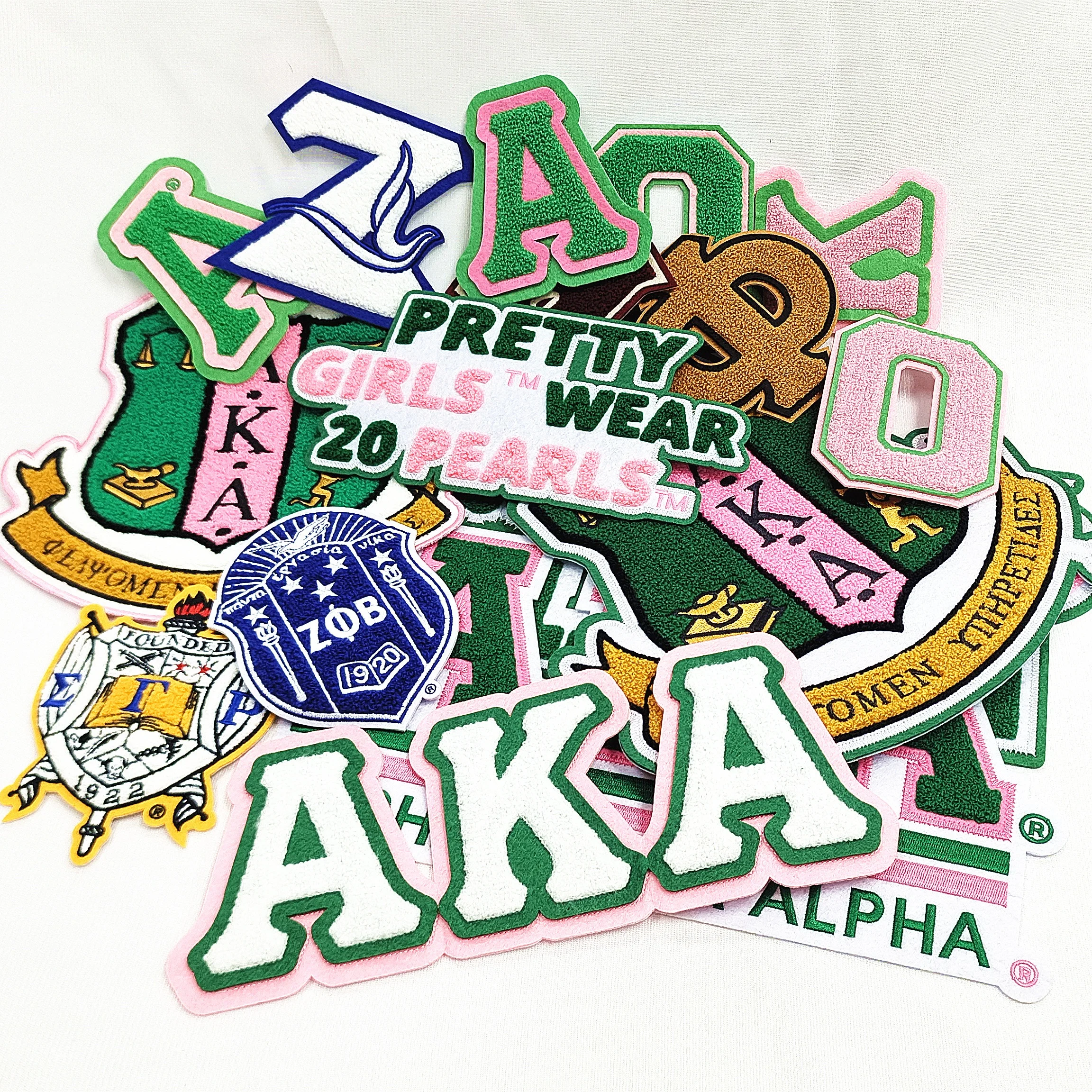 Towel chenille patches for clothes Heat Applied Fraternity Sorority Greek Letters Patches