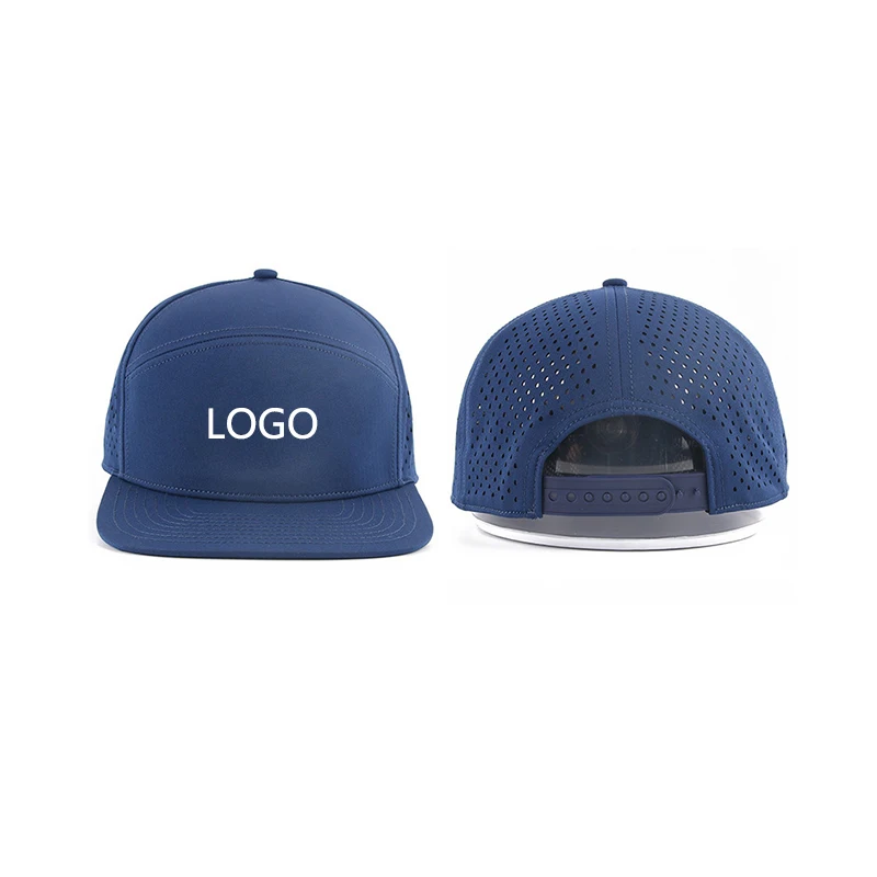 Blue Mens Laser Cut Hole 6 Panel Structured Flat Bill 3d Embroidery Custom Baseball Caps Snapback Caps Hat Trucker Hats