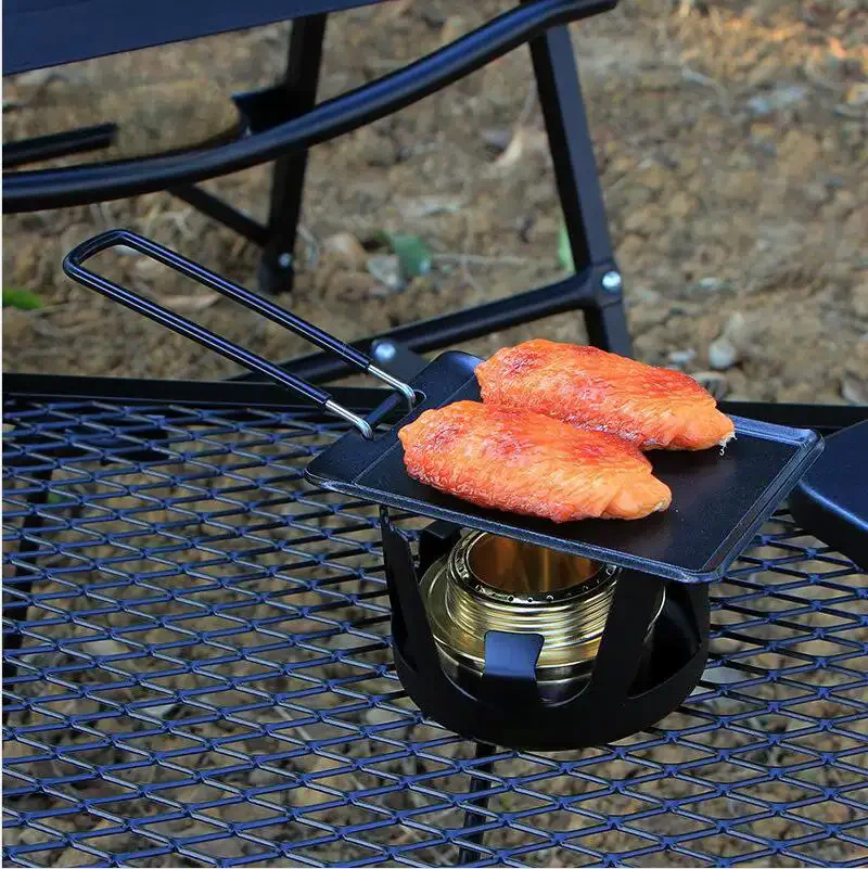 Camping Frying Pan With Handle, Outdoor Camping Grill Cast Iron Grill Pan, BBQ Grill Plate, Non Stick Griddle Pan for Picnic