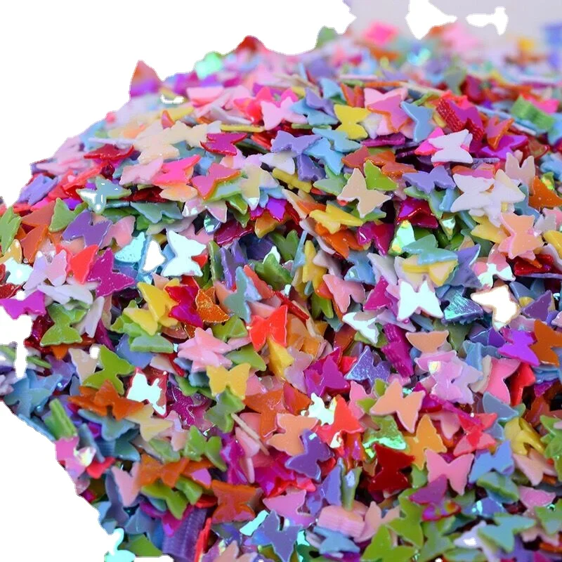 1 Kg Little Butterfly Colorful Iridescent Laser Flakes Slice Round Shape Mixed Sequins Custom PVC PET Loose Glitter Sequin