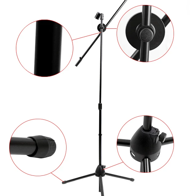 Wholesaler Professional  Tripod Mic Stands with 2 Mic Clip Holders Adjustable  Microphone Stand for mic recording