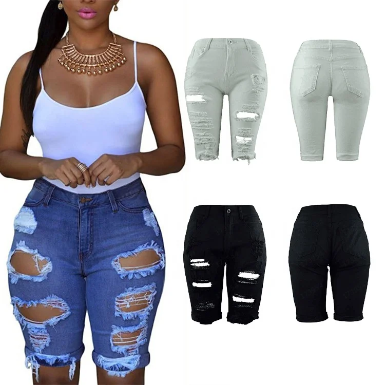 SKYKINGDOM new arrival custom jeans hollow out distressed jeans plus size jean shorts for women
