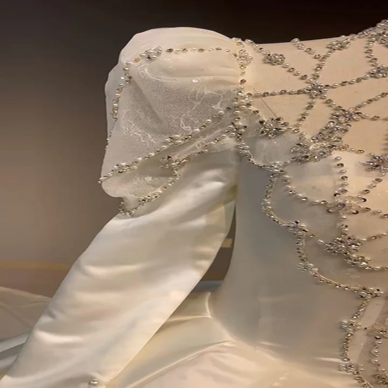 1815 2022 New Style Trailing Wedding Dress For Bride Long Sleeve Open Back Wedding Dress