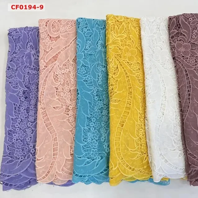 new beautiful guipure cotton lace fabric for ladies dress hollow out design embroidery guipure lace fabric