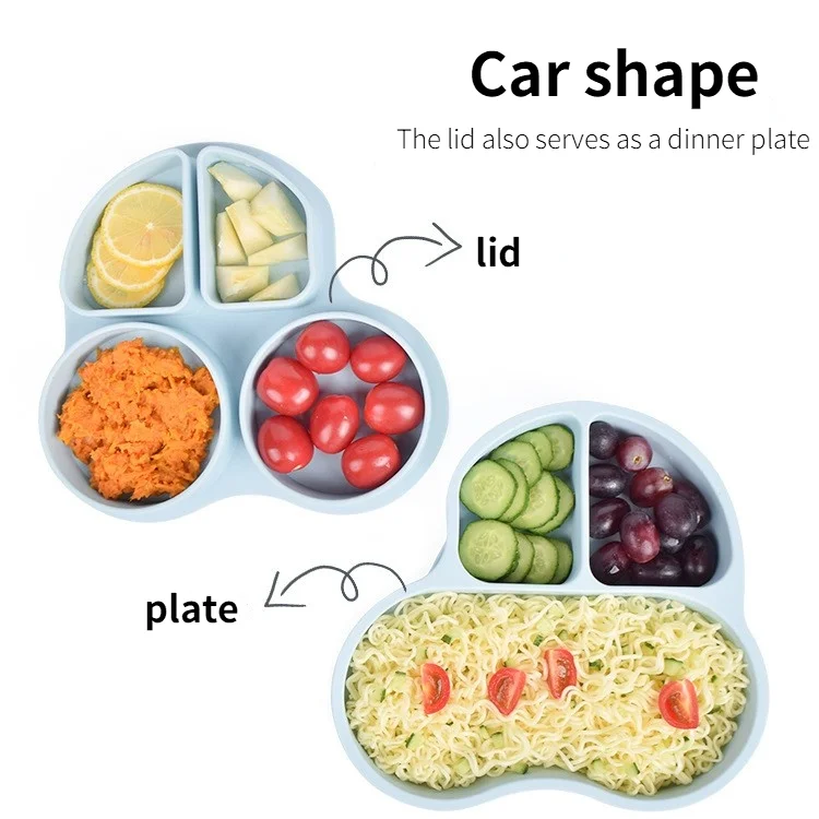 Silicone Baby Plate With Lid Set Suction Divided Feeding Babi Silicon Dinner Spill Proof Plates Eco Kids Travel Car Food Tray