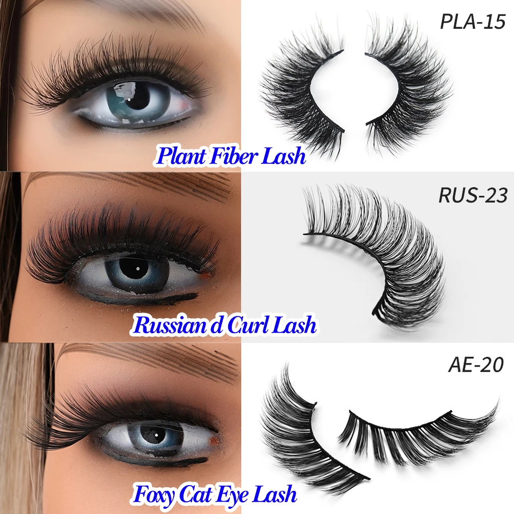 Wholesale Factory Price Fake Eyelashes c/d Russian Curl 20 Pairs Cheap Bulk False Faux Mink Eyelashes