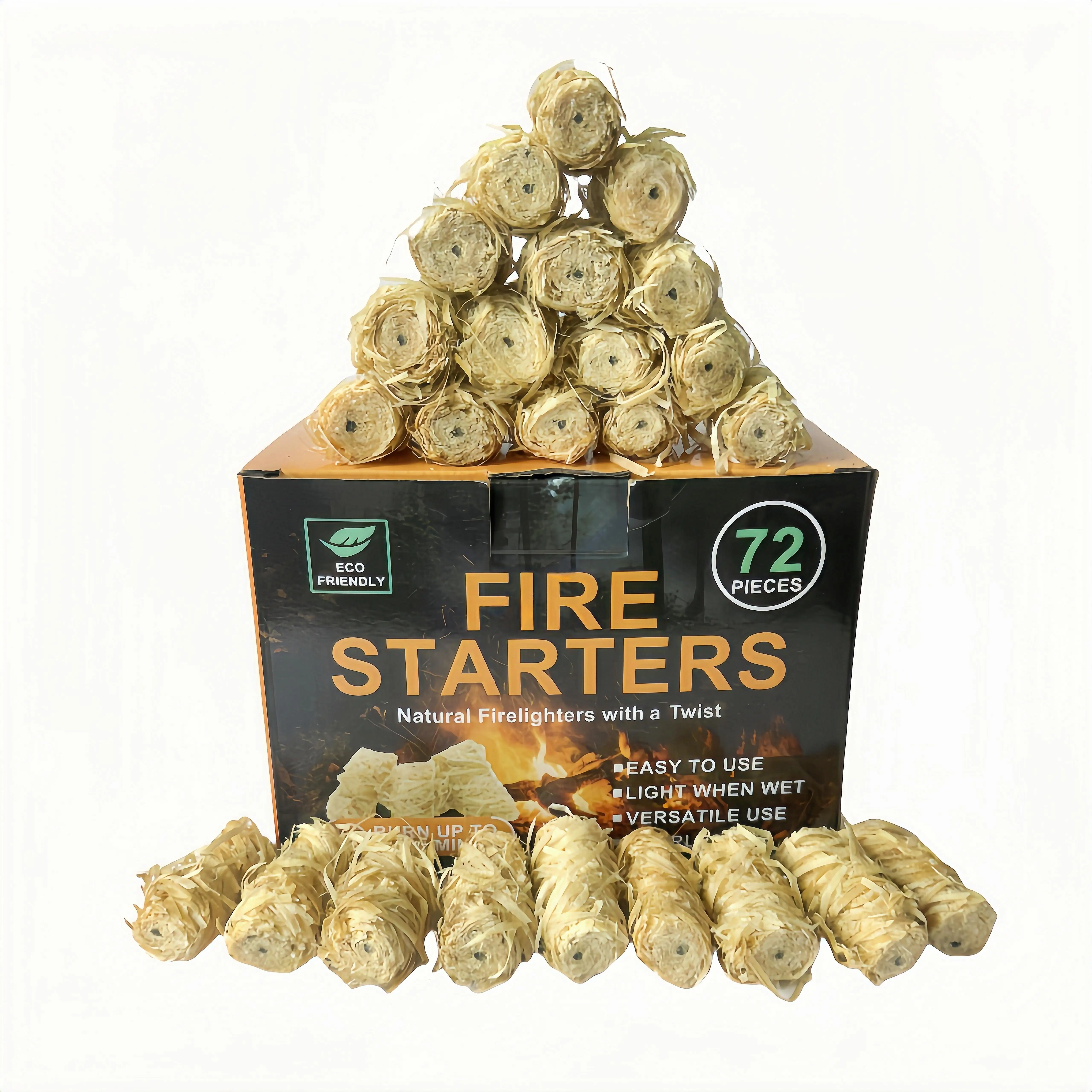 72Pcs/Box Natural Eco Wood Wool Firelighters Firewood Starters for Grilling Camping Fireplace Fire Starter