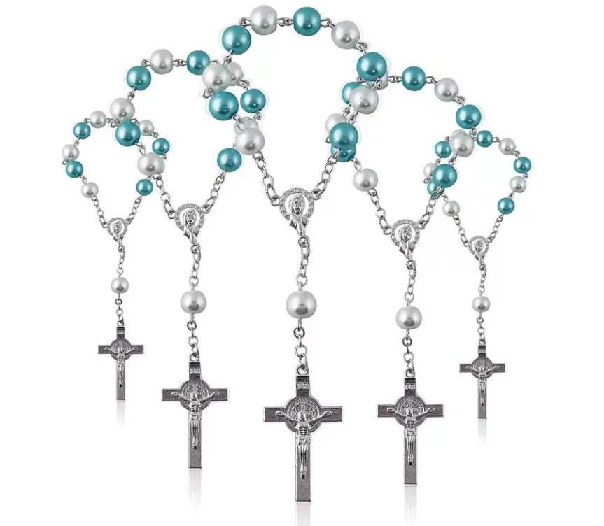 Религиозный Свадебный молиться Первое причастие крещение серебряный крест кулон четки браслет католик