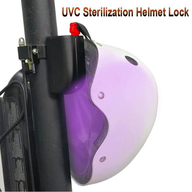 clean helmet solution for micromobility rental business uvc led disinfection app control sharing kick scooter helmet lock
