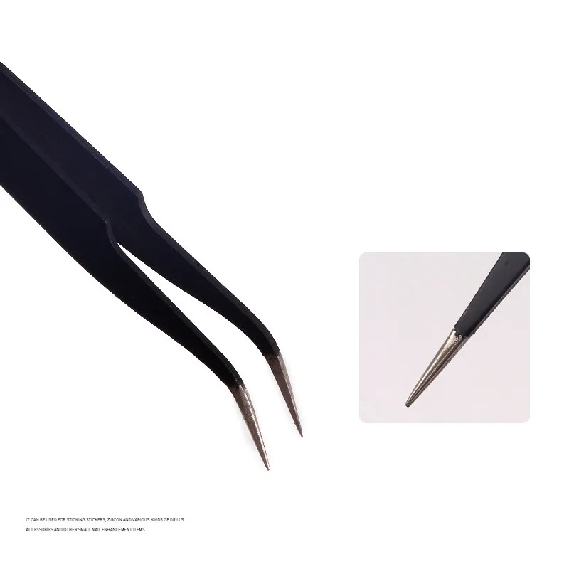 Nail art tools stainless steel elbow straight black nail tweezers