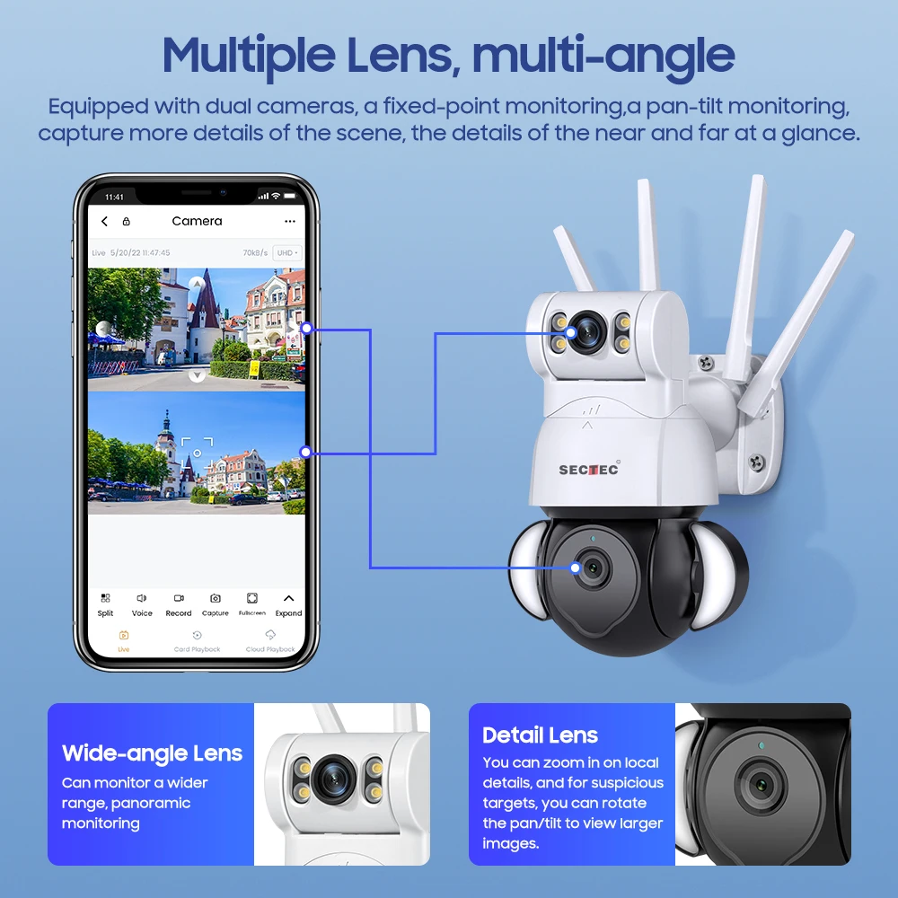 SECTEC 4MP Wifi Camera Wireless Wired Network IP 65 Outdoor Use Waterproof IR Cut White Color Night Vision Camera