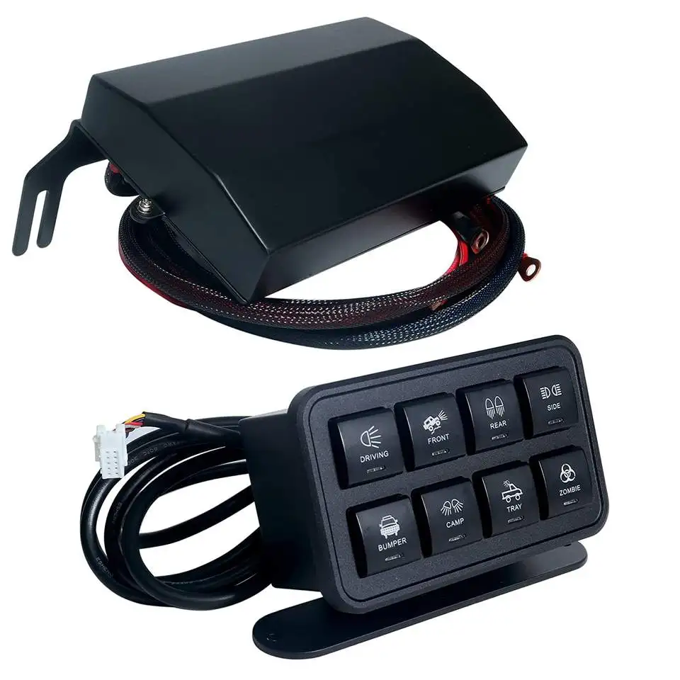 12V Offroad 8 Gang Push Button Switch Panel For Universal Car with Relay Control System Box