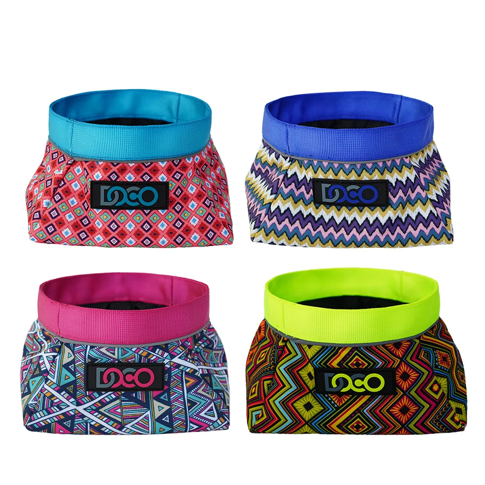 Eco Friendly Recycled Reflective Pet Bowls Foldable Waterproof Cloth Portable Travel Magnet Folding Multifunctional Dog Bowl