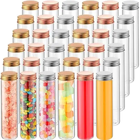 110ml Plastic Test Tubes with Screw Lids Clear Gumball Tubes Bath Salt Containers Flat Bottomed PET Test Tube Bottle for Candy B