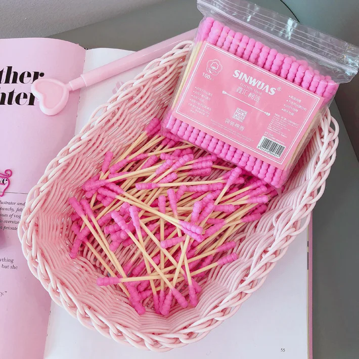 100Pcs/bag Double Head Bamboo Cotton Swab Wood Sticks Soft Buds for Medical Nose Ears Cleaning Tools Cotonete