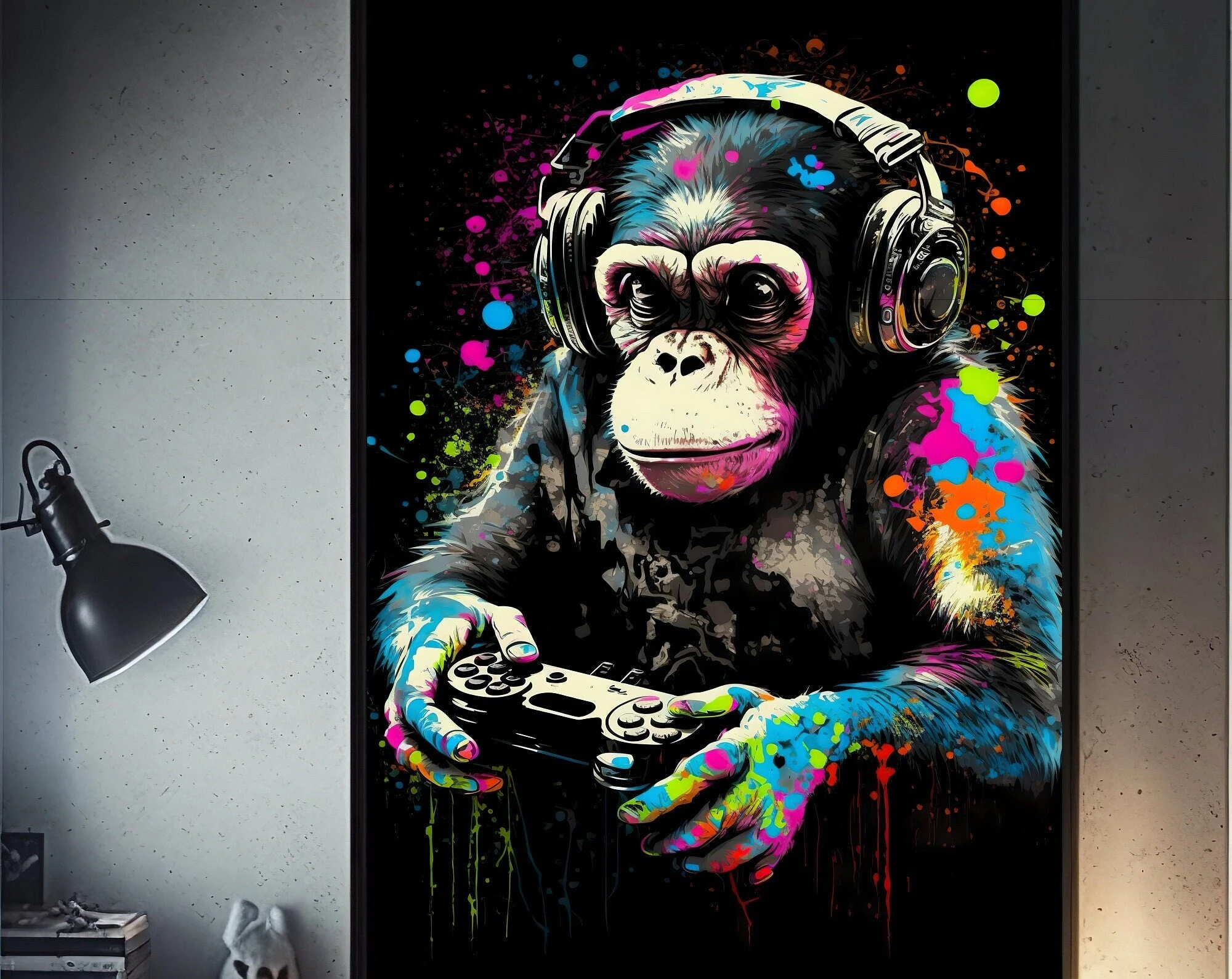 Поп-арт принты настенное искусство уличные животные граффити с наушников обезьяна эстетический домашний Декор постер