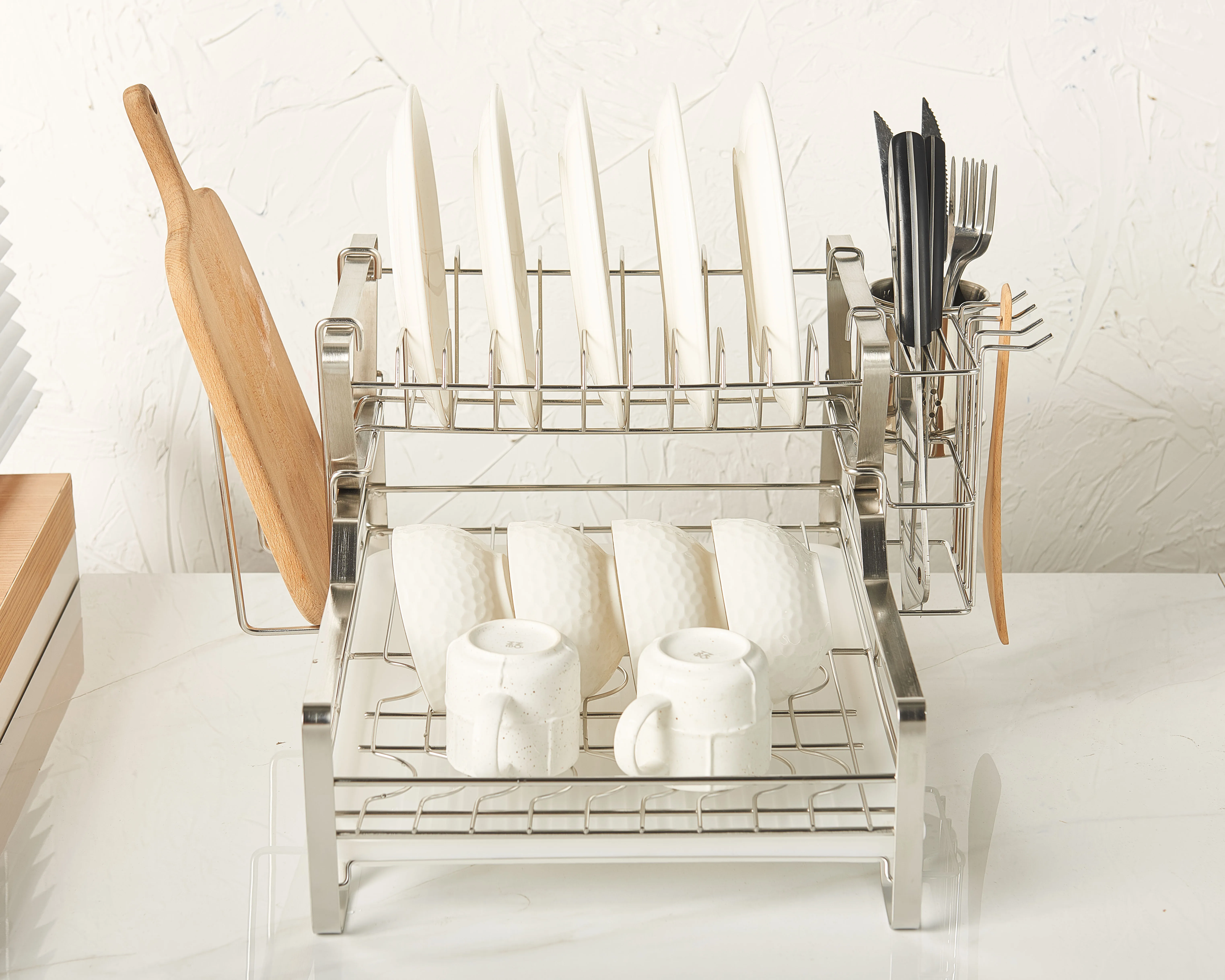 2020 kitchen stainless steel storage dish holder 2 tier dish drain rack with tray