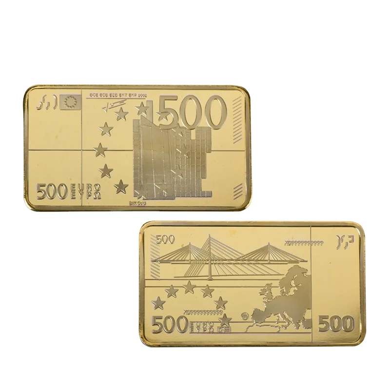 Euro 500 Gold Plated Metal Bar Fake Bill Bullion Coin Commemorative Golden Bar for Business Souvenir