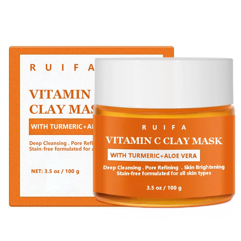 Private Label Korean Face Care Deep Cleansing Pore Refining Brightening Organic Turmeric Vitamin C Facial Bentonite Clay Mask