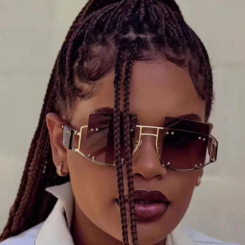 Fashion Oversized mirrior shades Sunglasses Women 2021 Luxulry Brand Designer Red Rimless Metal Female Sun Glasses Shades