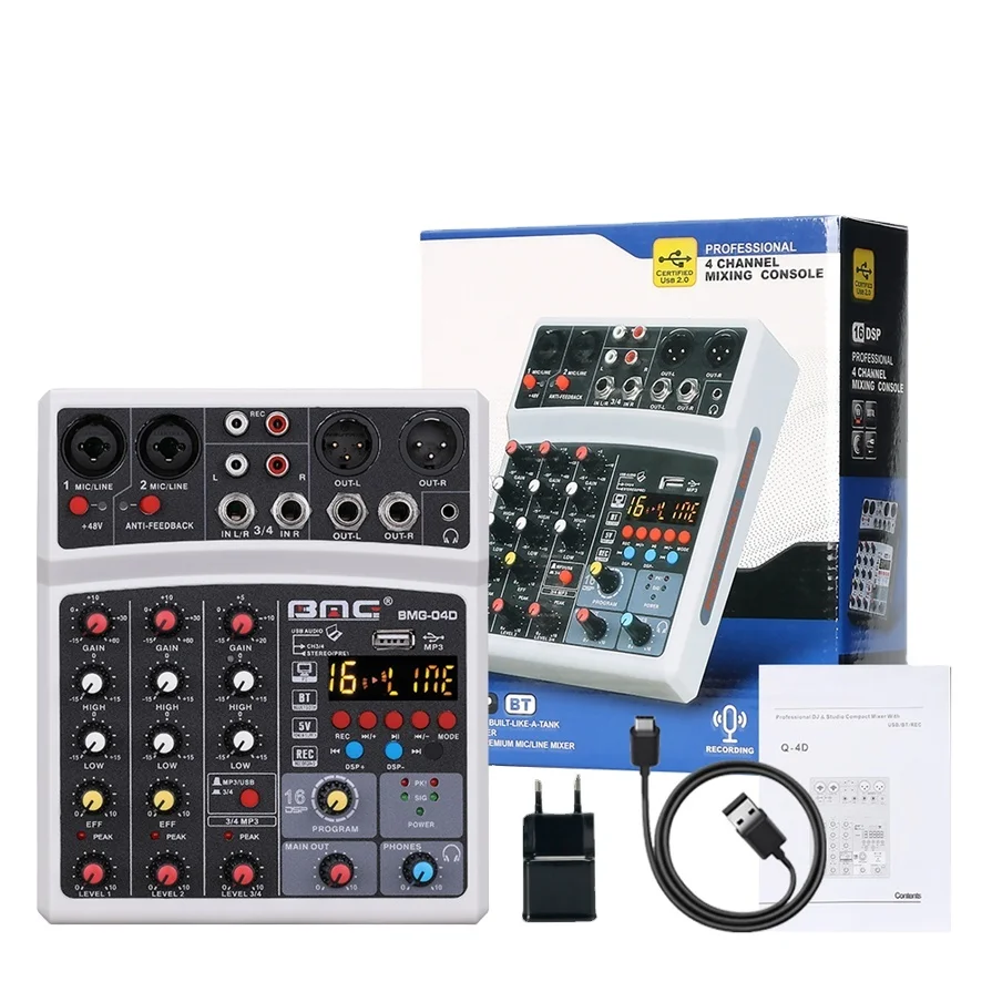 Wholesale Cheap Price 4 Channel Mini Mixer Audio Mixer with USB for Home Studio Recording