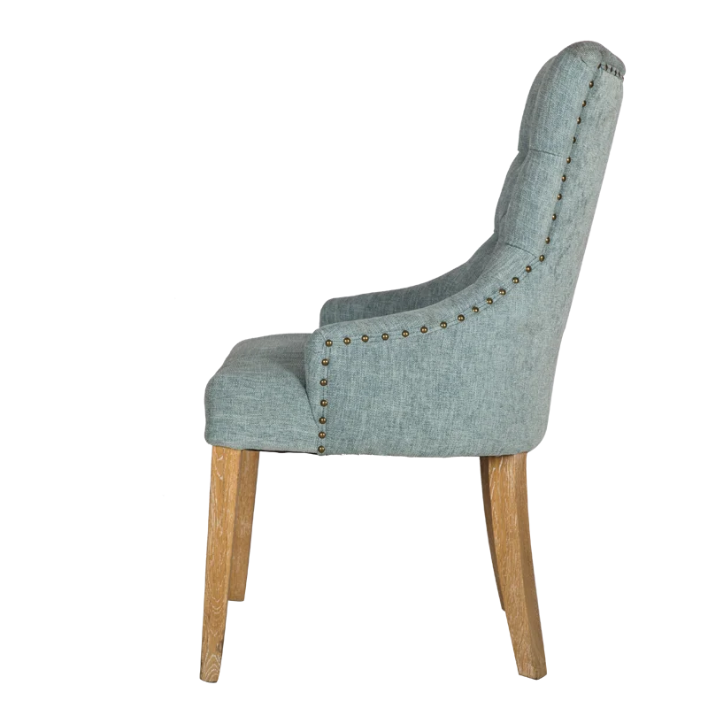 Oak Armless tufted wingback sillas de dise arm wood Fabric Luxury Tufted French Dining Chair