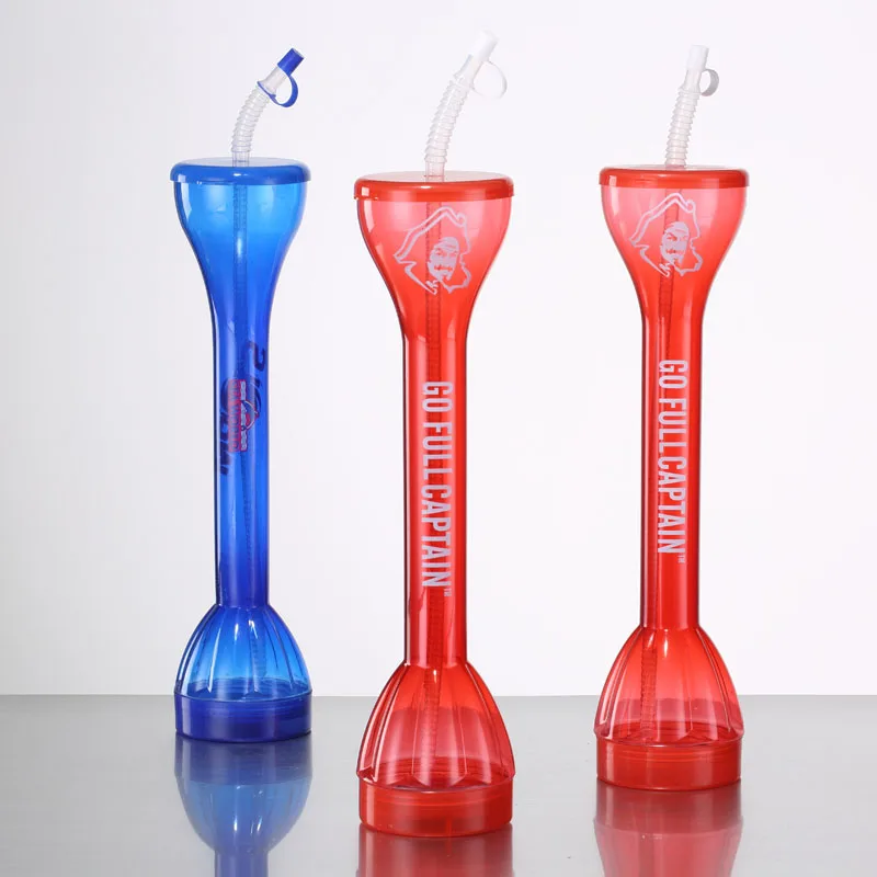 LED Flashing Party Slush Cup Plastic Long Neck Tall LED Yard Cup With Lid And Straw