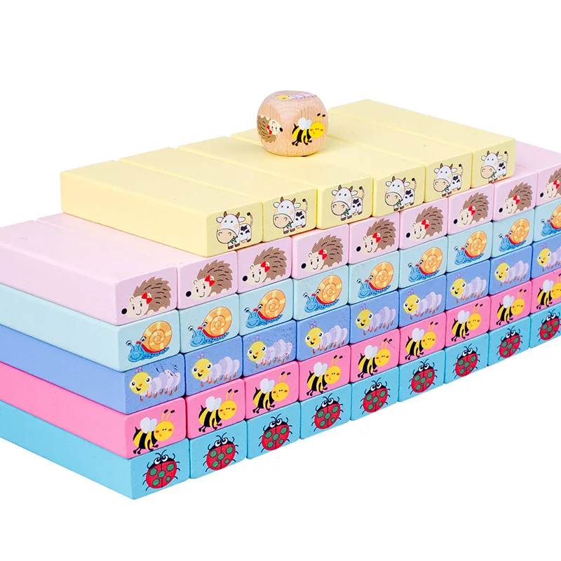 51PCS wood toys mini stack high building blocks tower animal macaron domino blocks educational toys Montessori game for children