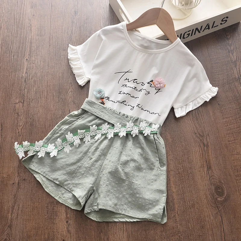 Летний комплект детской одежды с рисунком героев из мультфильмов; Детская одежда для маленьких девочек; Рубашка + шорты, костюм