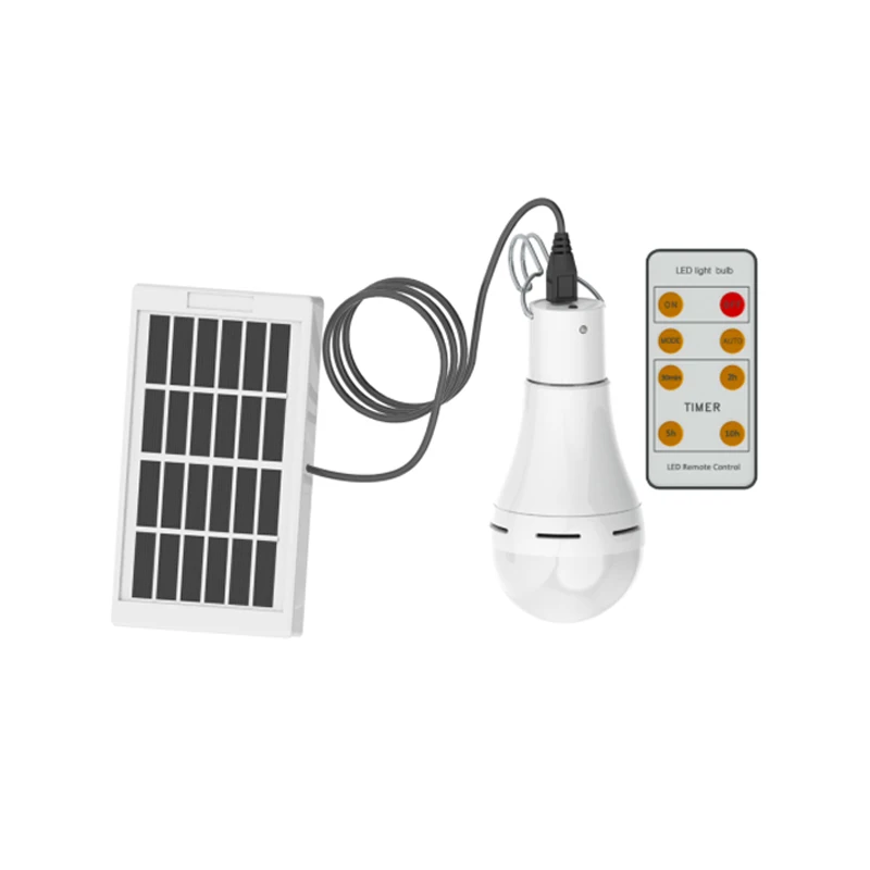 Outdoor USB Charging 5v 6v Solar Light Bulb 3000k Warm White Portable Led Light Lamp with Remote Controller and Solar Panel