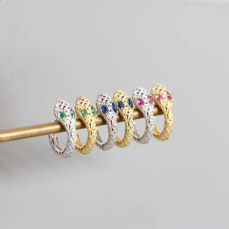 Dylam заявление Модные Цветные циркониевые зодиака животных клип на мини серьги 925 стерлингового серебра из нержавеющей стали, Круг Хооп Серьги в виде змеи