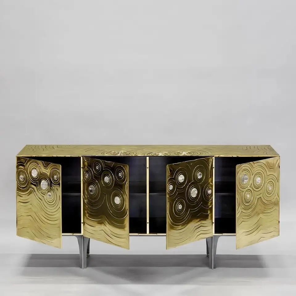 Italian luxury brass gold bubble locker villa living room furniture light luxury metal sideboard