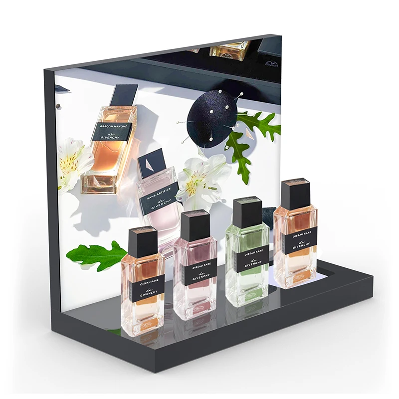 Shopping Mall table top Acrylic Cylinder Perfume Bottle Display Cosmetic Advertising Stand
