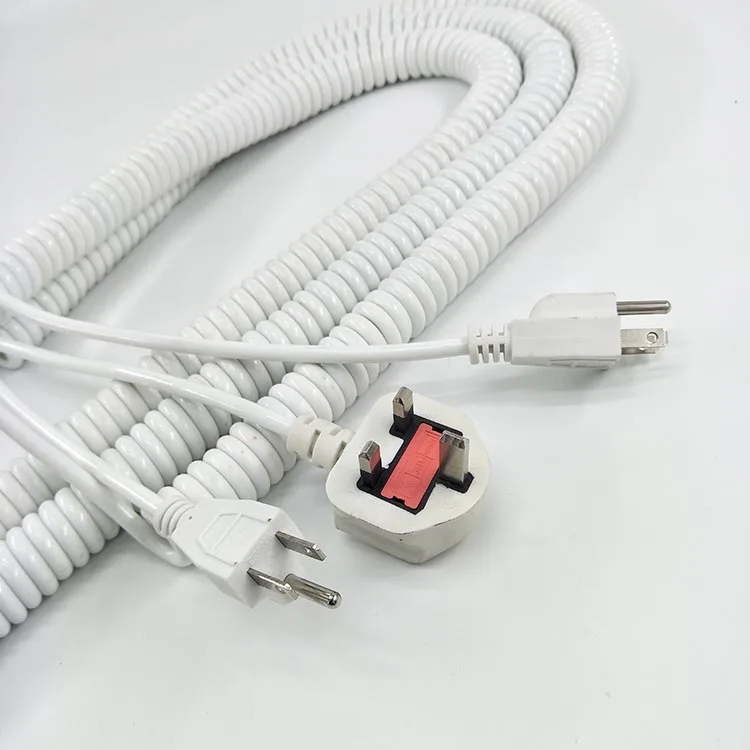Plastic Injection UK Plug Electrical Wire Computer Spiral Power Cable Cord for Home Appliance